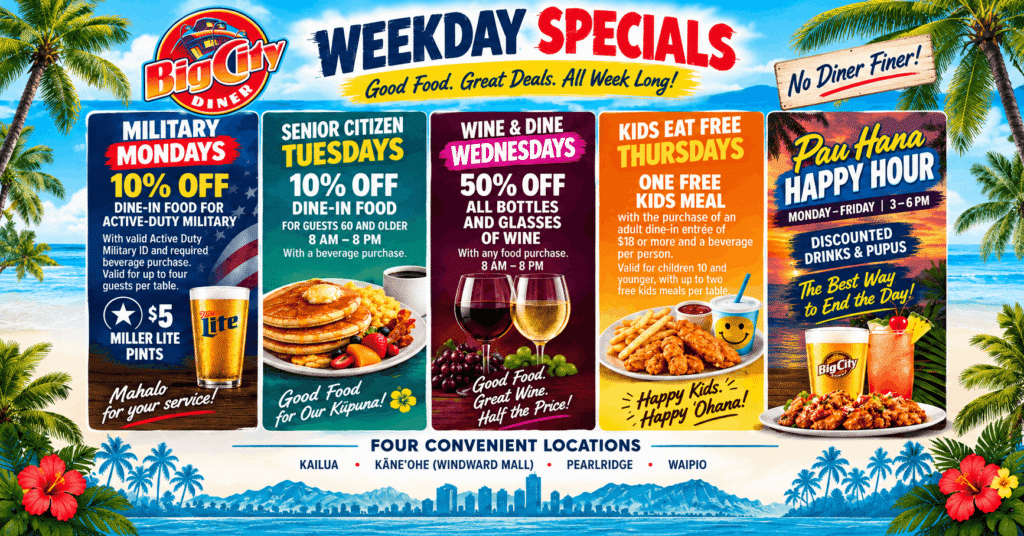 Best Weekday Restaurant Deals on Oʻahu | Big City Diner Hawaii